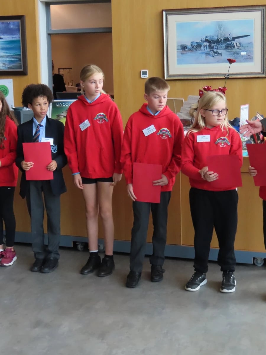 Current and former pupils from Scampton Primary School who did a reading at the world premiere of After Me, The Flood at the International Bomber Command Centre in Lincoln